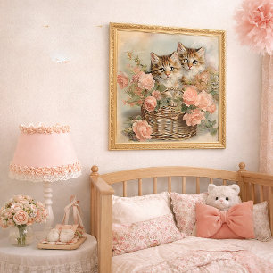 Panier de Chatons Vintage Décoration de Cottage Fl