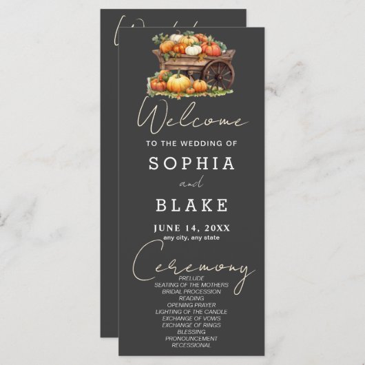 Panier de Citrouille programme de mariage gris pâl (Devant / Derrière)