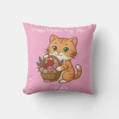 Panier de fleurs au chat orange : Coussin jeté (Recto)