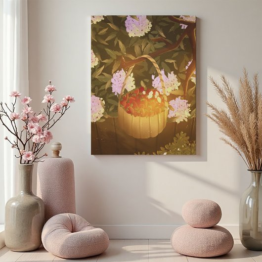 Panier de fraises de l'heure dorée sur toile