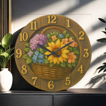 Panier de jardin tournesol Horloge murale en bois