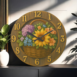 Panier de jardin tournesol Horloge murale en bois