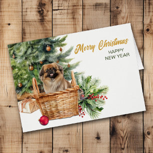 Panier de Noël en osier de chien de Pekingese