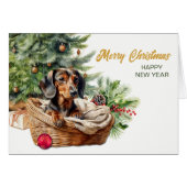 Panier de Noël en osier pour chien Dachshund (Devant horizontal)