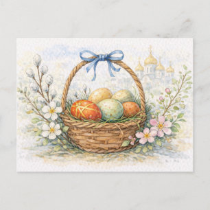 Panier de Pâques Œufs Peints Carte Postale Aquarel