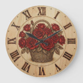 Panier de roses rouges Horloge murale (Recto)
