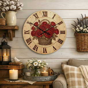 Panier de roses rouges Horloge murale