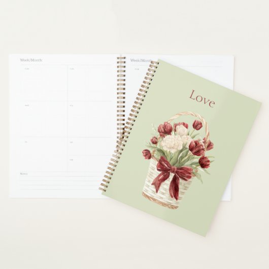 Panier de tulipes fleurs rouges et blanches (Devant avec enveloppe)