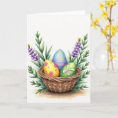 Panier d'œufs peints Carte de printemps (Fleur jaune)