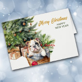 Panier en osier pour chiot Bulldog Noël