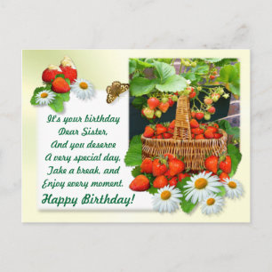 Panier fraise ~ Carte postale Soeur Anniversaire