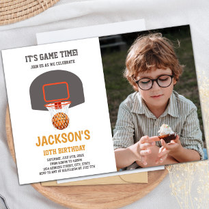 Panier Orange Ball Basketball Invitations avec pho