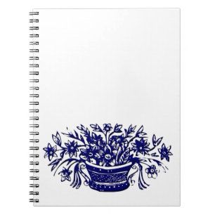 Panier vintage de fleurs Carnet de bois bleu