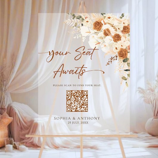 Panneau Acrylique Boho QR Code Mariage