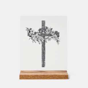 Panneau acrylique croix florale