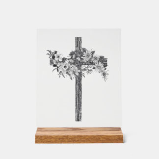 Panneau acrylique croix florale