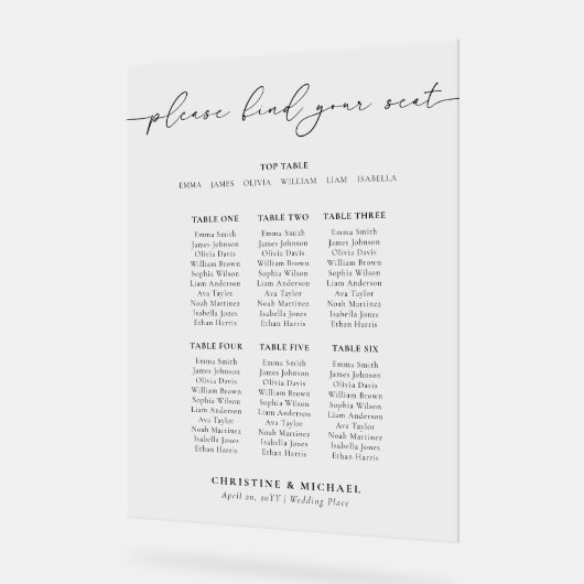 Panneau acrylique moderne Mariage 7 tables (Angle)