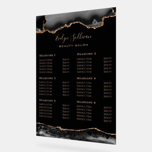 Panneau acrylique noir et or Tarifs (Angle)