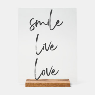 Panneau acrylique Smile, Live, Laugh – Inspiration
