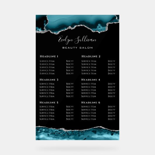 Panneau acrylique turquoise Silver Agate Tarifs (Recto)