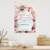panneau affiche de douche bébé plage flamant rose (Cuisine)