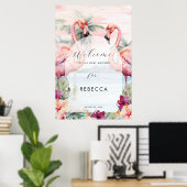 panneau affiche de douche bébé plage flamant rose (Bureau à domicile)