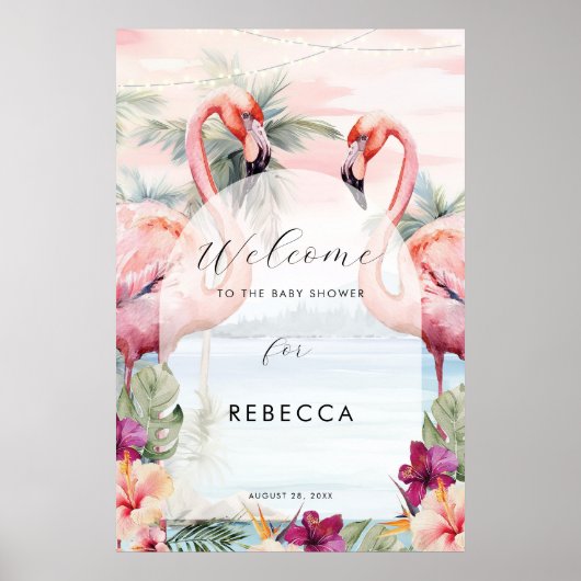 panneau affiche de douche bébé plage flamant rose (Devant)