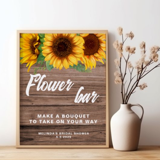 Panneau affiche de mariage Fleur rustique Bar Tour