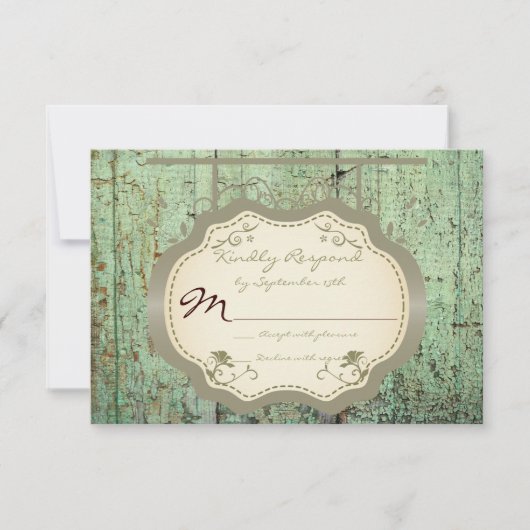 Panneau antique Cartes RSVP Mariage campagnard Rus (Devant)