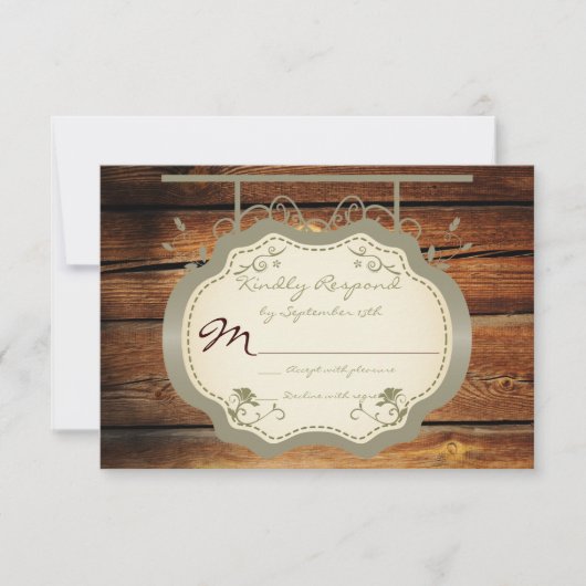 Panneau antique Cartes RSVP Mariage campagnard Rus (Devant)