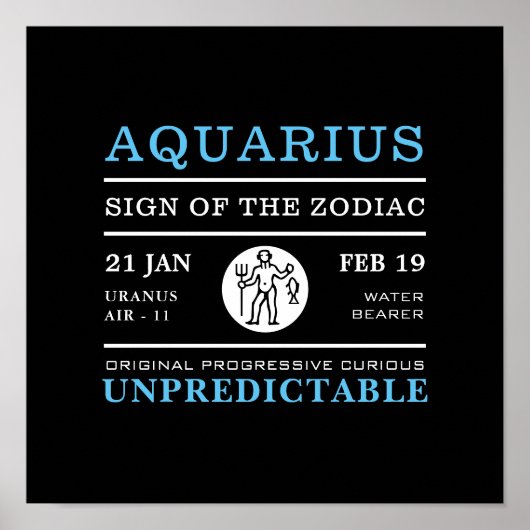 Panneau Aquarius du Zodiaque, Poster Astrologique (Devant)