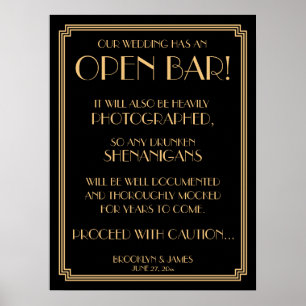 Panneau Art Déco Gold Gatsby Black Open Bar 18x24