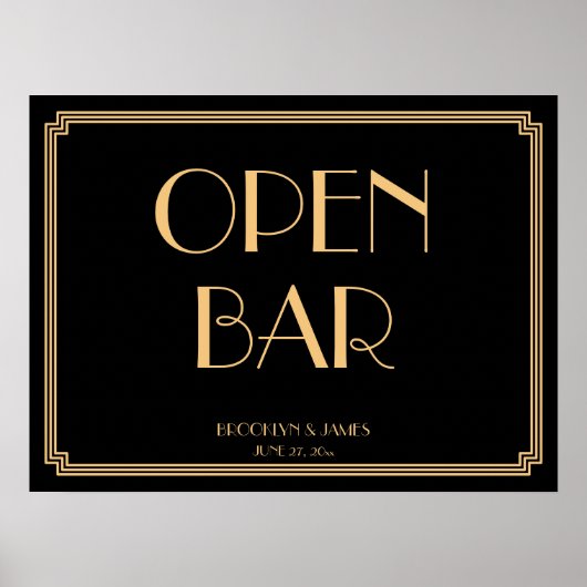 Panneau Art Déco Gold Gatsby Mariage Open Bar 24x1 (Devant)