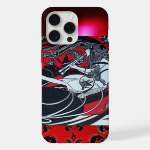Panneau Art Nouveau, damas rouge noir blanc