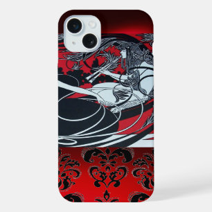 PANNEAU ART NOUVEAU, DAMAS ROUGE NOIR BLANC