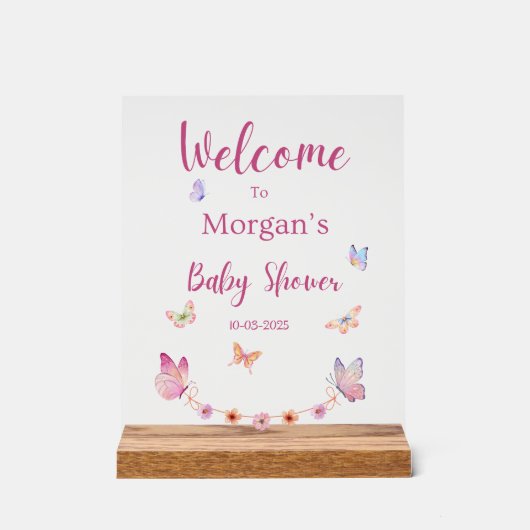 Panneau Baby shower d'accueil papillon (Recto)