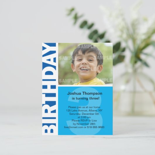 Panneau Bleu 3e Invitation d'anniversaire (Debout devant)