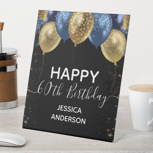 Panneau Bleu Gold Joyeux 60e Anniversaire (In SItu)