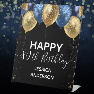 Panneau Bleu Gold Joyeux 80e Anniversaire