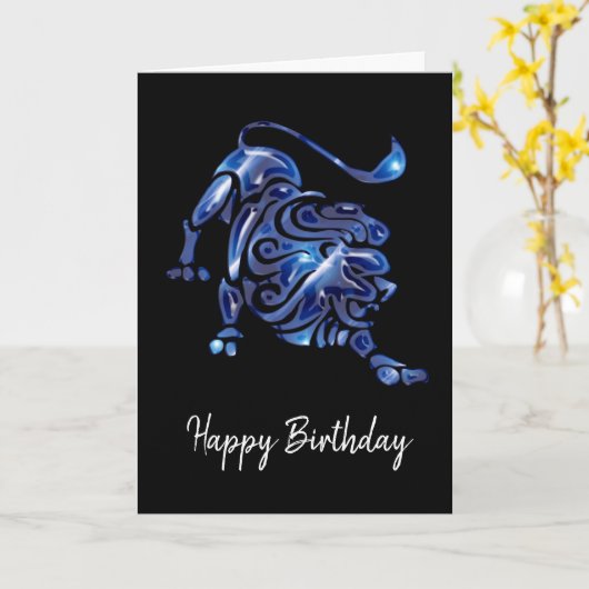 Panneau bleu Leo Carte d'anniversaire (Fleur jaune)