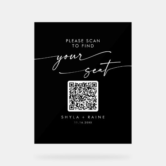 Panneau Boho QR noir Mariage acrylique Sièges (Recto)