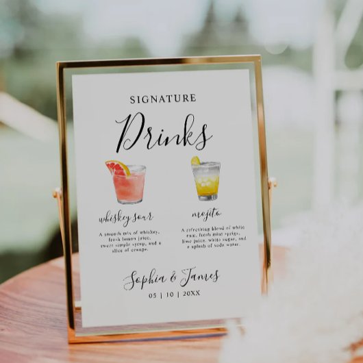 Panneau boisson minimaliste Mariage Cocktail Signa