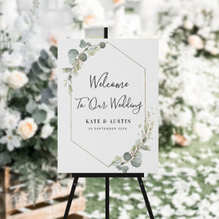 panneau d'accueil mariage d'eucalyptus aquarelle