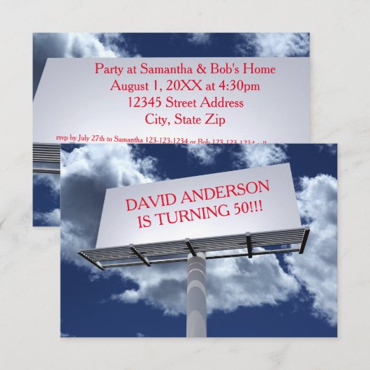 Panneau d'affichage - Invitation de fête d'anniver (Devant / Derrière)