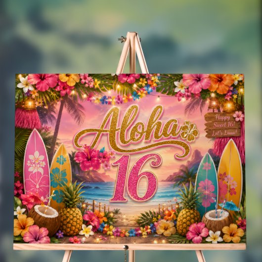 Panneau d'anniversaire Aloha Sweet 16 (Neutre)