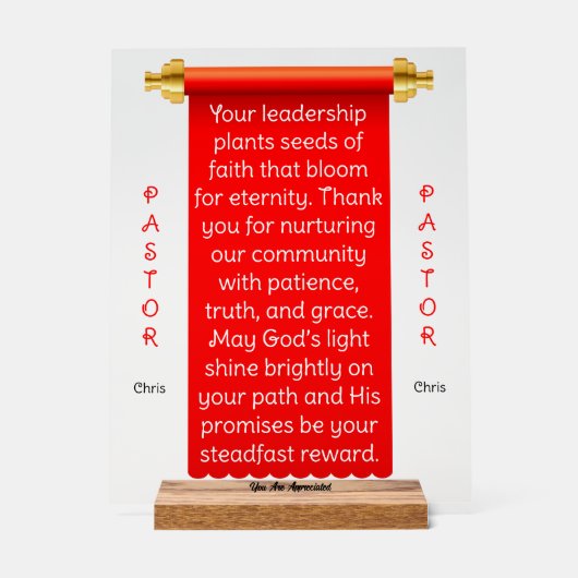 Panneau d'appréciation du pasteur de bannière roug (Recto)