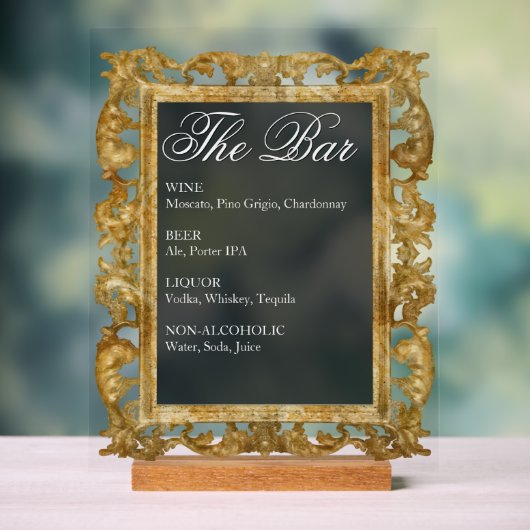Panneau de bar de mariage - Affichage en acrylique (Neutre)
