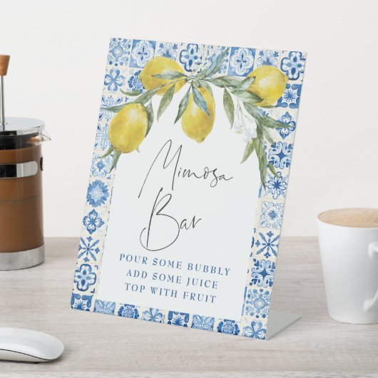 Panneau de bar Mimosa en carrelage bleu méditerran (In SItu)