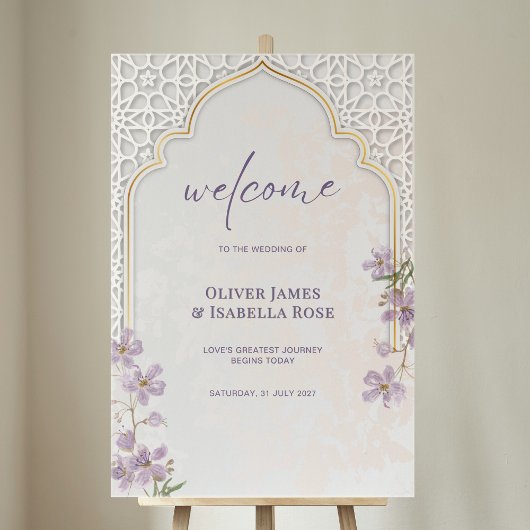 Panneau de bienvenue de mariage à l'arche arabesqu