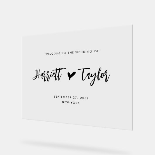 Panneau de bienvenue de mariage à l'écriture de cœ (Angle)
